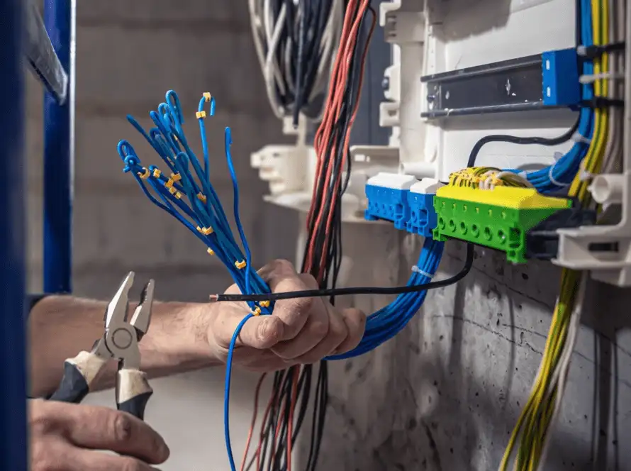 persona organizando cables para una instalación eléctrica